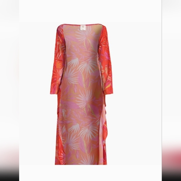 Milly Cabana Tropical Print Palm Kimono Caftan P/S Beach Cover Up Small - Picture 1 of 7